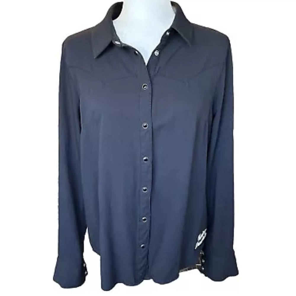 Harley Davidson Women's Roses Long Sleeve Black Button Snap Down Black Shirt Top